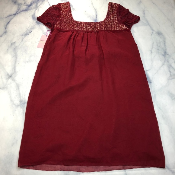 Vivienne Tam DRESS Red Silk Lace Yoke Shift Dress - Picture 3 of 8